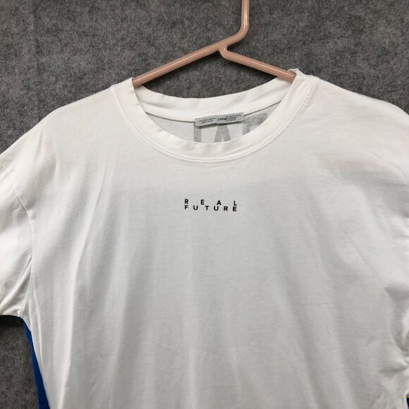 Zara Oversized T Shirt Womens S Global Cast Graphic Tunic White Blue World - Picture 3 of 9